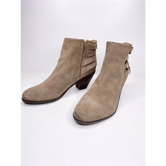 Sam Edelman Boots Size 9 W Women's LUCCA Four Buckle Suede Block Heel Boot Beige - Picture 2 of 7